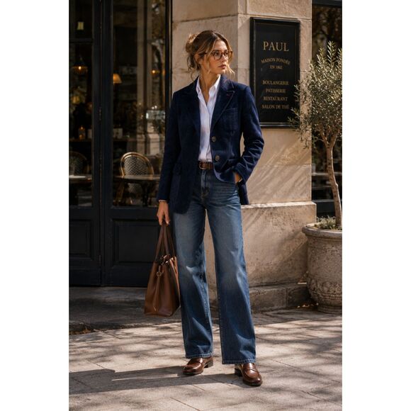 Boden Jackets & Blazers - Boden Navy Wool Blend Blazer Women's US 8R Red Trim Tailored Jacket